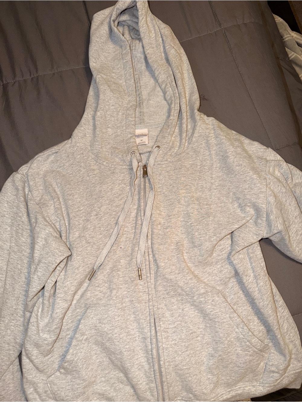 Light Gray Zip-Up Cropped with Hood - Picture 1 of 2